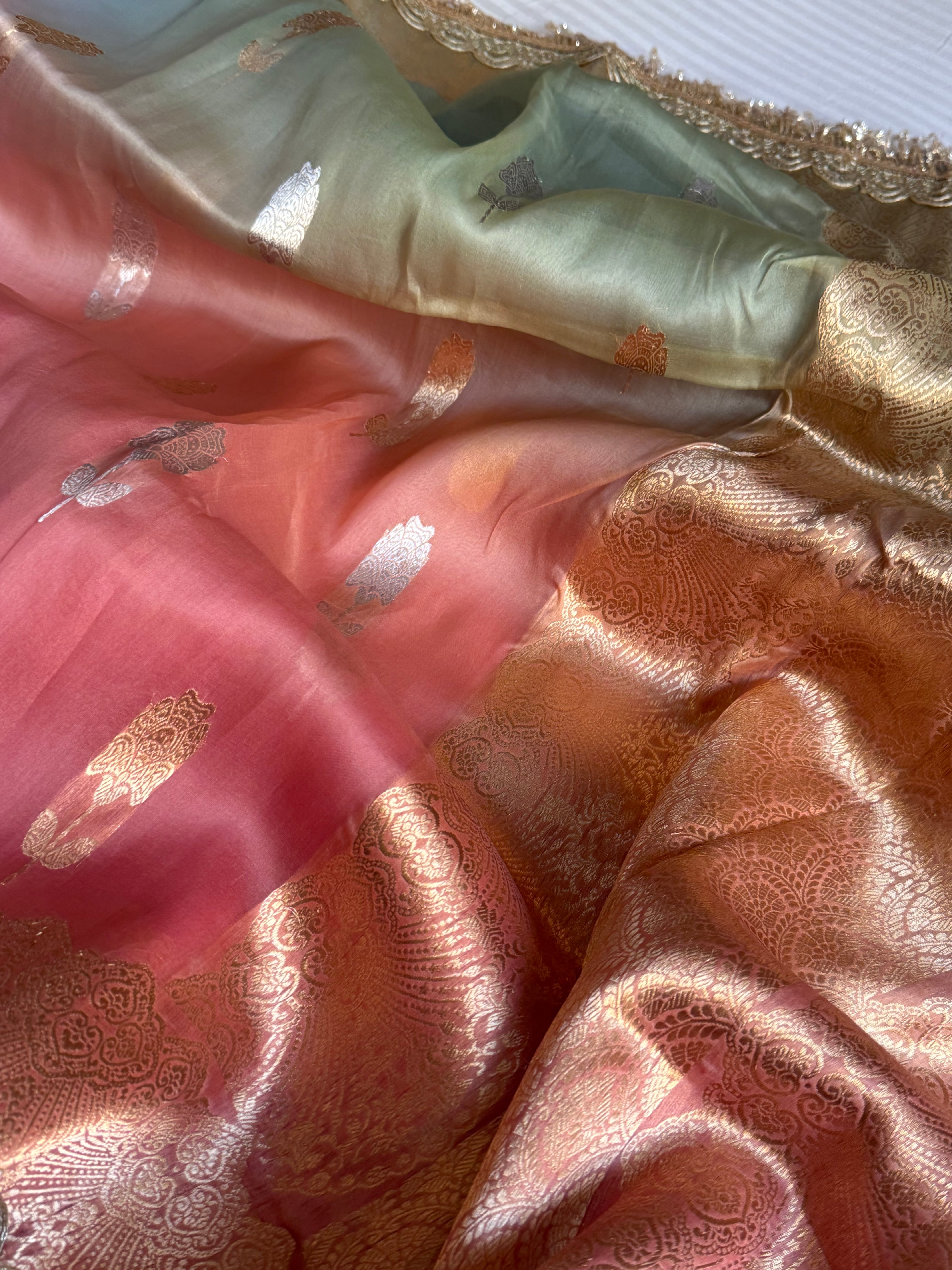 4D rang birangi shaded multicoloured Kora silk kadhwa banarasi sarees